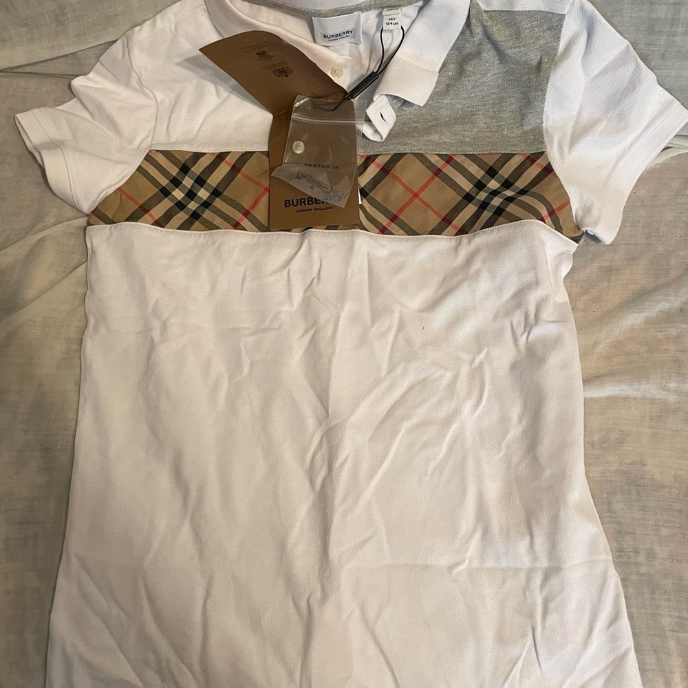 Burberry Boys Size 14Y Polo Type Shirt With Signature Print, New, Never Worn